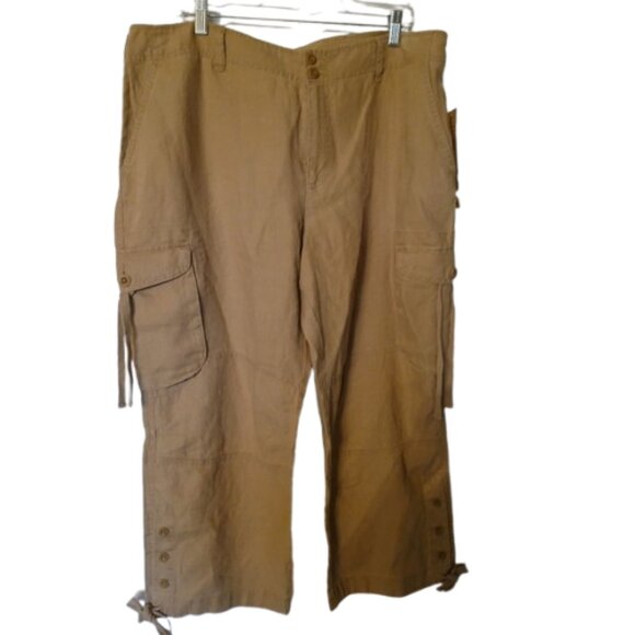 Ralph Lauren Womens Tan 100% Linen Drawstring Utility Cargo Safari Pants NWT - Picture 3 of 10